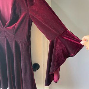 Maroon Velvet Bell Sleeves Lulus Dress